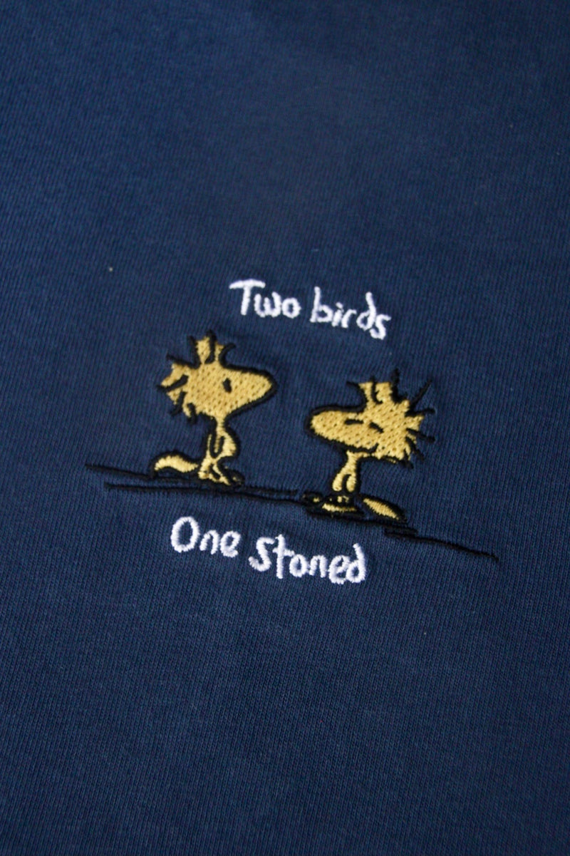 Two Birds One Stoned - Petrol Blue (Organic Hemp T Shirt)